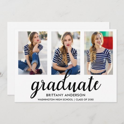 3写真モダン卒業発表カードWB 案内状 (正面/裏面)