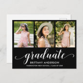 3写真モダン卒業発表スクリプト ポストカード (正面/裏面)