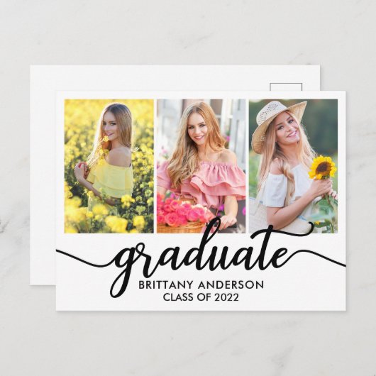 3写真モダン卒業発表 ポストカード (正面/裏面)