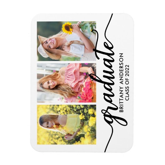 3写真モダン卒業発表 マグネット (縦)