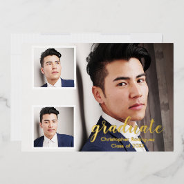 3写真モダン卒業発表 箔招待状