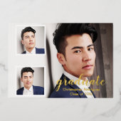 3写真モダン卒業発表 箔招待状 (正面)