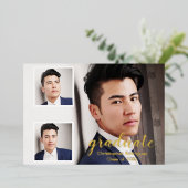 3写真モダン卒業発表 箔招待状 (立ち正面)