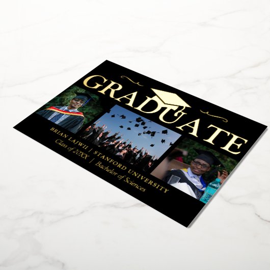 3写真モダン卒業発表 箔招待状 (回転した状態)