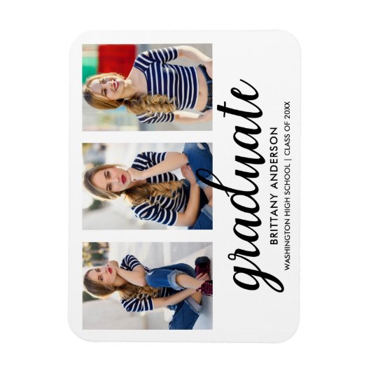 3写真モダン卒業発表WB マグネット (縦)