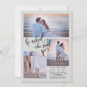 3写真モダン彼女は日付を保存Yesと述べた 招待状 (正面)