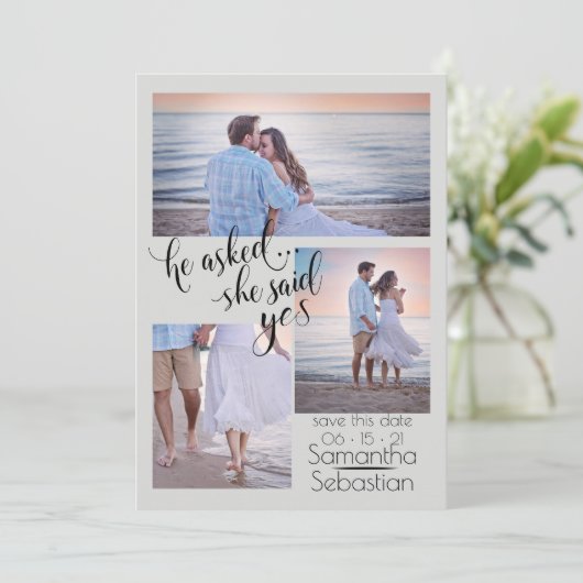 3写真モダン彼女は日付を保存Yesと述べた 招待状 (スタンド正面)