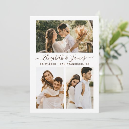 3写真モダン日付の保存結婚式招待状 セーブザデート (スタンド正面)