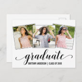 3写真モダン書の卒業発表 インビテーションポストカード (正面/裏面)