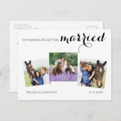 3写真モダン馬ペットの結婚式の日付を保存 案内ポストカード (正面/裏面)