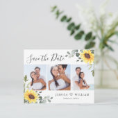 3写真ユーカリひまわり結婚式の日付を保存 ポストカード (スタンド正面)