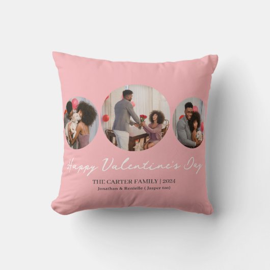 3写真ラウンドコラージュのバレンタインデー家族 クッション (正面)
