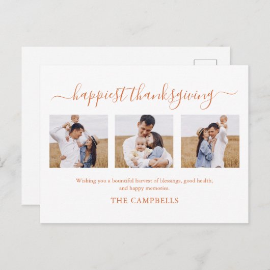 3写真付きコラージュモダン感謝祭 シーズンポストカード (正面/裏面)