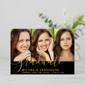 3写真写真コラージュ卒業発表 箔招待状 (立ち正面)