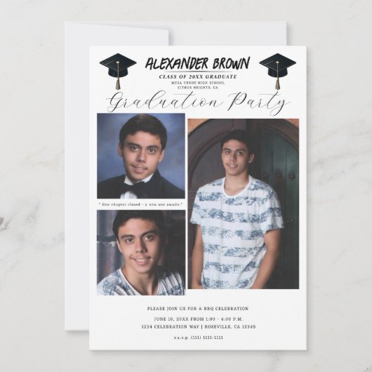 3写真写真モダンミニマル卒業BBQ 招待状 (正面)