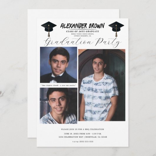 3写真写真モダンミニマル卒業BBQ 招待状 (正面/裏面)