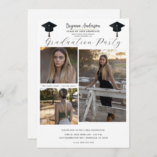 3写真写真モダンミニマル卒業BBQ 招待状 (正面/裏面)