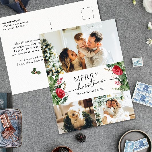 3写真冬エレガント植物学メリークリスマス ポストカード