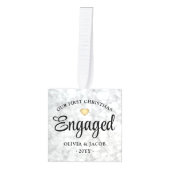 3写真初めてのクリスマス婚約したフェイク大理石 キューブオーナメント (正面)