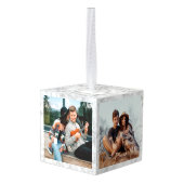 3写真初めてのクリスマス婚約したフェイク大理石 キューブオーナメント (裏面アングル)