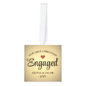 3写真初めてのクリスマス婚約した金ゴールドフェイク箔 キューブオーナメント (正面)