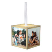 3写真初めてのクリスマス婚約した金ゴールドフェイク箔 キューブオーナメント (裏面アングル)