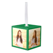 3写真卒業おめでとうエレガントグリーン キューブオーナメント (裏面アングル)