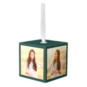 3写真卒業おめでとうモダングリーン キューブオーナメント (裏面アングル)