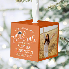 3写真卒業オレンエレガントジおめでとう キューブオーナメント