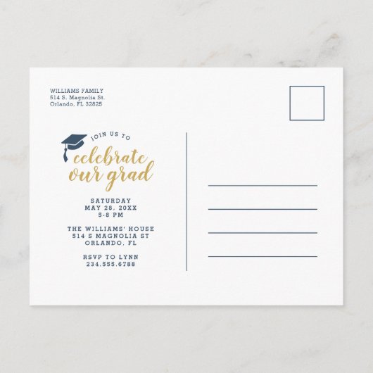 3写真卒業モダンパーティー招待状 案内ポストカード (裏面)