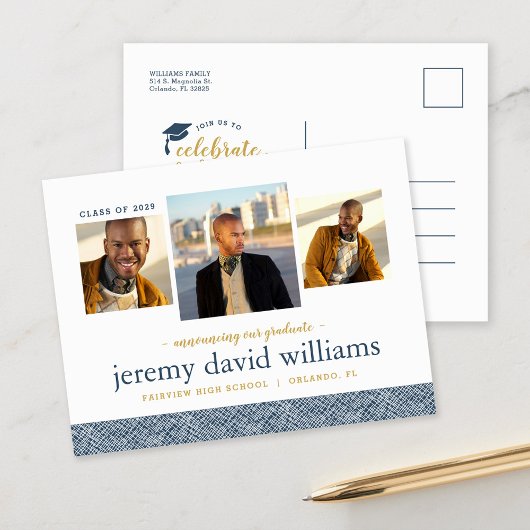 3写真卒業モダンパーティー招待状 案内ポストカード