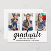 3写真卒業モダンパーティー招待状WB インビテーションポストカード (正面/裏面)