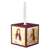 3写真卒業モダン記念マルーン キューブオーナメント (裏面アングル)