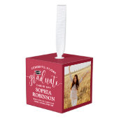 3写真卒業記念エレガント赤 キューブオーナメント (正面アングル)