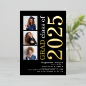 3写真卒業2025黒金ゴールドホイルス 箔招待状 (立ち正面)