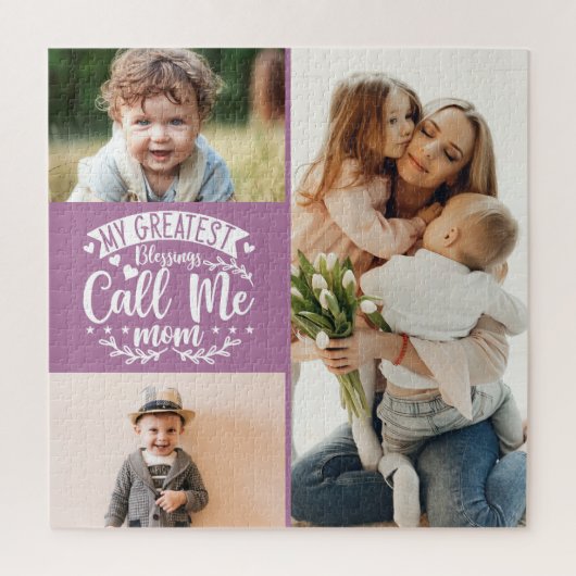 3写真家族コラージュ母の子守ママ日 ジグソーパズル (縦)