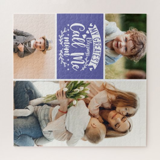 3写真家族コラージュ母の子守ママ日 ジグソーパズル (横)
