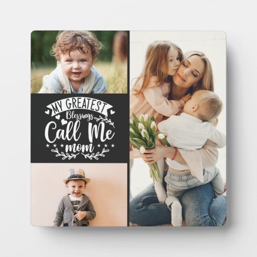 3写真家族コラージュ母の子守ママ日 フォトプラーク (正面)