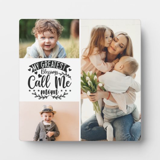 3写真家族コラージュ母の子守ママ日 フォトプラーク (正面)
