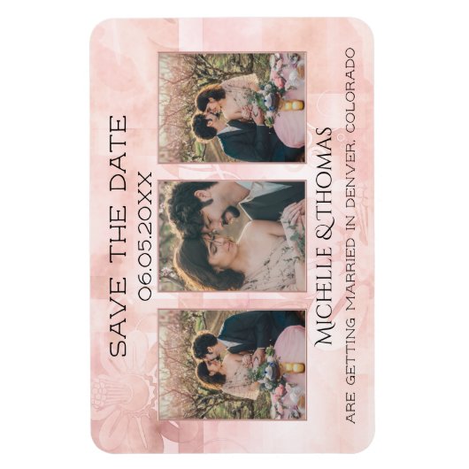 3写真幾何学的フローラ赤面日付の保存 マグネット (縦)