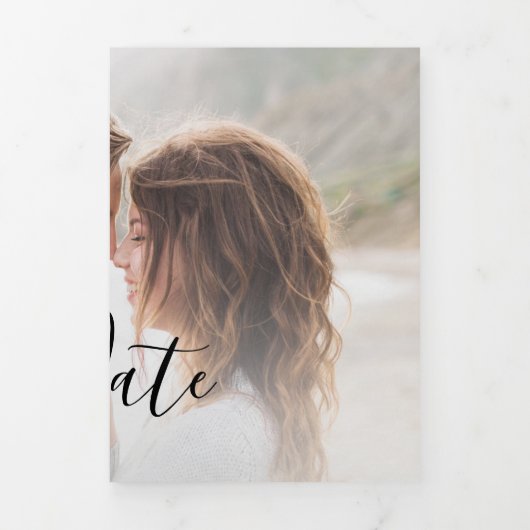 3写真手書き結婚式の日付を保存 三つ折り案内状 (カバー)