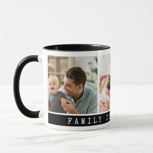 3写真数々のフォトコラージュファミリー引用文ブラック マグカップ (左)