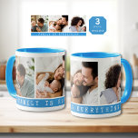3写真数々のフォトコラージュファミリー引用文ブルー マグカップ<br><div class="desc">デザイン家族の写真を添えて自分のコーヒーカップを飲みなさい』 家族は全て「引用文タイポグラフィ」ユニークは、休日や特別な機会に記念すべき家族の写真の贈り物となる。</div>