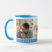 3写真数々のフォトコラージュファミリー引用文ブルー マグカップ (左)