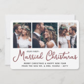 3写真新婚夫婦1st結婚したクリスマスブルゴーニュ シーズンカード (正面)