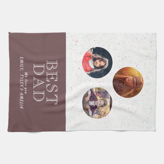 3写真最高のパパタイポグラフィ父の日 キッチンタオル (横)