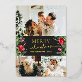 3写真植物学モダンメリークリスマスグレー金ゴールド 箔シーズンカード