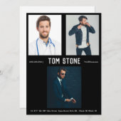 3写真男性のモデル俳優Compカード黒のテンプレート 招待状 (正面/裏面)