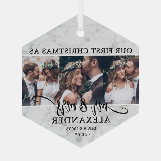 3写真第1回クリスマスマーブル六角フェイク大理石 ガラスオーナメント (裏面)