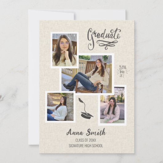 3写真素朴コラージュ卒業発表 案内状 (正面)